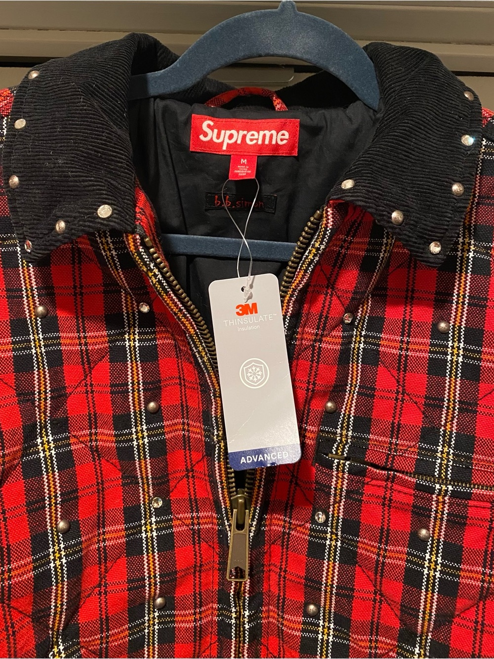 Supreme b. b. Simon Red Black Plaid Studded Quilted Jacket - Picture 7 of 15